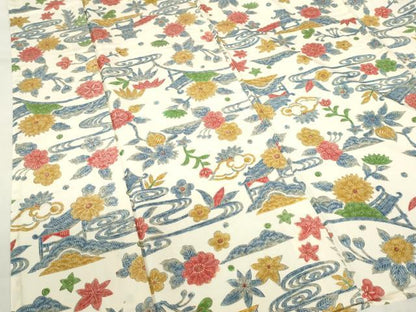 平和屋着物▽上質な小紋　単衣　流水風景花文　正絹　逸品　DABF3327op