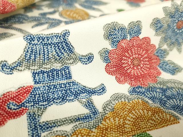 平和屋着物▽上質な小紋　単衣　流水風景花文　正絹　逸品　DABF3327op
