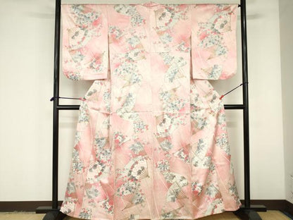 平和屋着物▽上質な小紋　単衣　扇面花文　暈し染め　金彩　正絹　逸品　DABF3328op