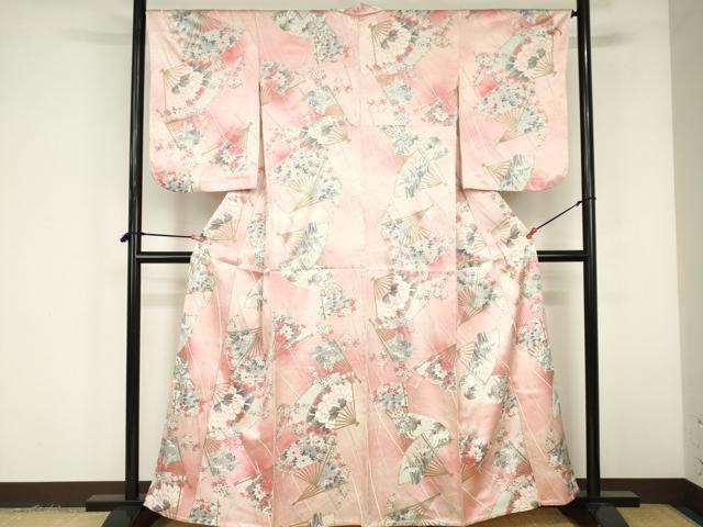 平和屋着物▽上質な小紋　単衣　扇面花文　暈し染め　金彩　正絹　逸品　DABF3328op