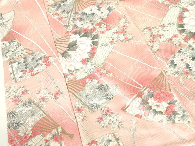 平和屋着物▽上質な小紋　単衣　扇面花文　暈し染め　金彩　正絹　逸品　DABF3328op
