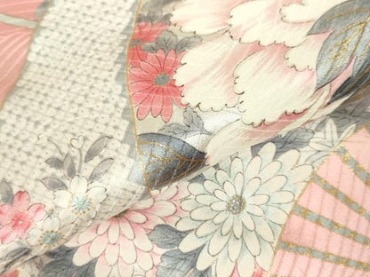 平和屋着物▽上質な小紋　単衣　扇面花文　暈し染め　金彩　正絹　逸品　DABF3328op