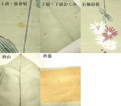 平和屋着物▽訪問着　単衣　白山紬　友禅　作家物　草花　正絹　逸品　DABF3329op