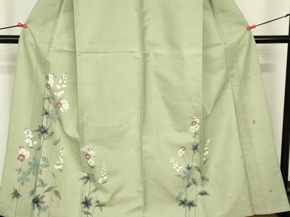 平和屋着物▽訪問着　単衣　白山紬　友禅　作家物　草花　正絹　逸品　DABF3329op