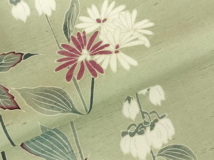 平和屋着物▽訪問着　単衣　白山紬　友禅　作家物　草花　正絹　逸品　DABF3329op