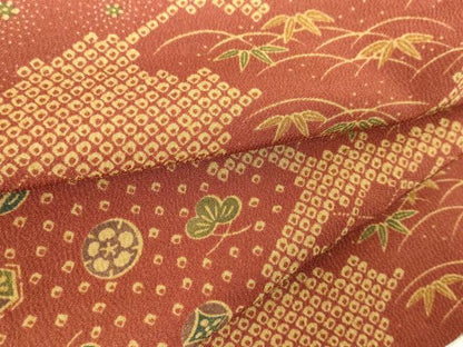 平和屋着物▽上質な小紋　単衣　笹の葉器物花文　正絹　逸品　DABF3331op