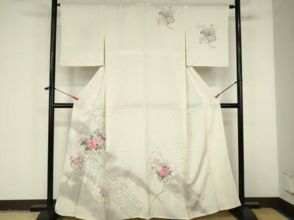 平和屋着物▽訪問着　単衣　花籠文　暈し染め　正絹　逸品　DABF3332op