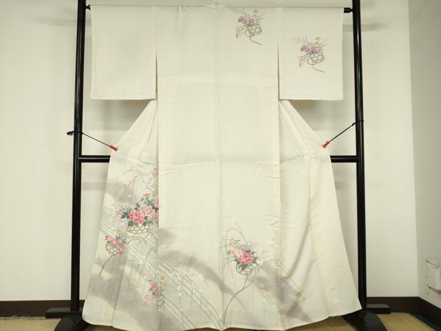 平和屋着物▽訪問着　単衣　花籠文　暈し染め　正絹　逸品　DABF3332op