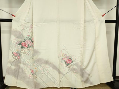 平和屋着物▽訪問着　単衣　花籠文　暈し染め　正絹　逸品　DABF3332op