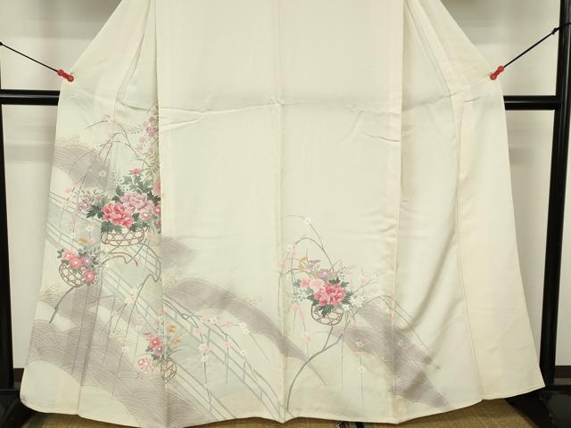 平和屋着物▽訪問着　単衣　花籠文　暈し染め　正絹　逸品　DABF3332op