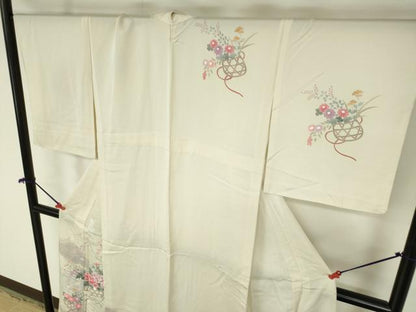 平和屋着物▽訪問着　単衣　花籠文　暈し染め　正絹　逸品　DABF3332op