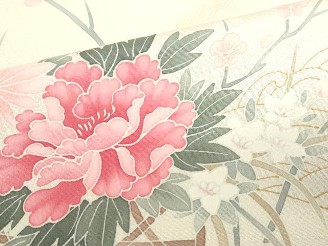 平和屋着物▽訪問着　単衣　花籠文　暈し染め　正絹　逸品　DABF3332op