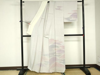 平和屋着物▽訪問着　単衣　箔散らし　暈し染め　銀彩　正絹　逸品　DABF3334op