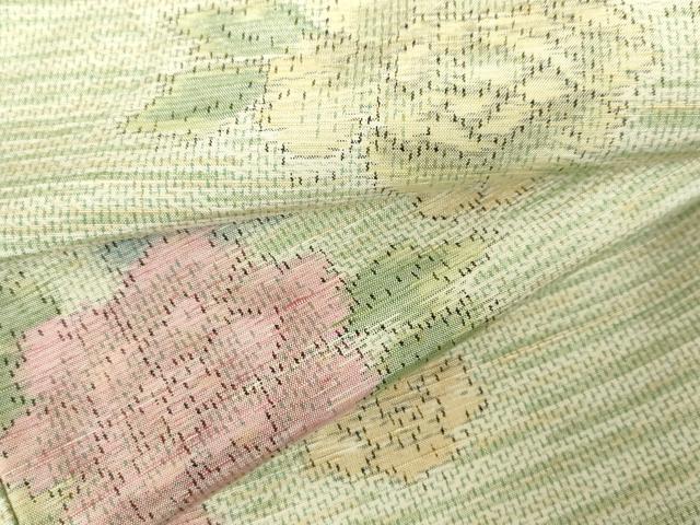 平和屋着物▽上質な紬　単衣　牡丹　正絹　逸品　DABF3335op