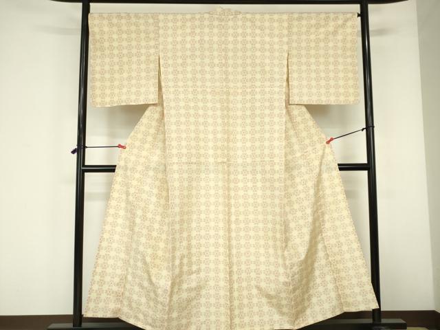 平和屋着物▽上質な紬　単衣　花尽くし　正絹　逸品　DABF3337op
