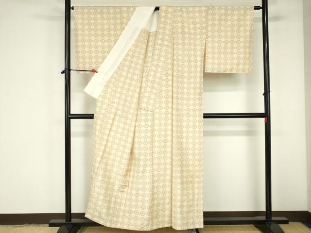 平和屋着物▽上質な紬　単衣　花尽くし　正絹　逸品　DABF3337op