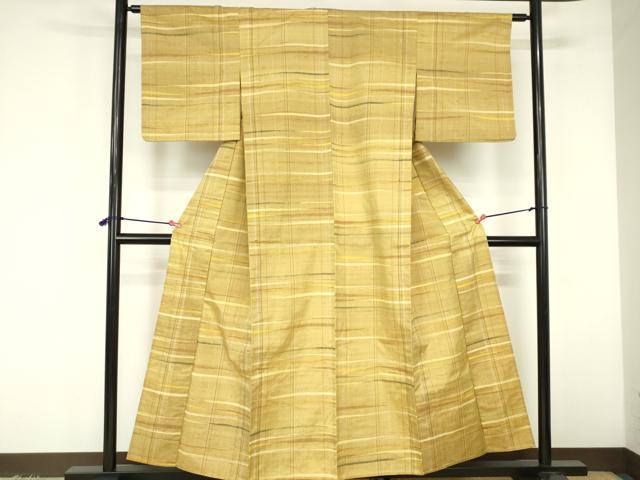 平和屋着物▽上質な紬　単衣　横段文　正絹　逸品　DABF3338op