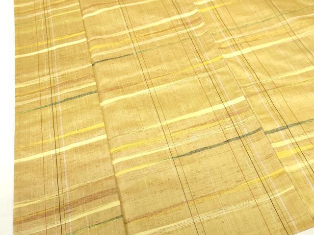 平和屋着物▽上質な紬　単衣　横段文　正絹　逸品　DABF3338op