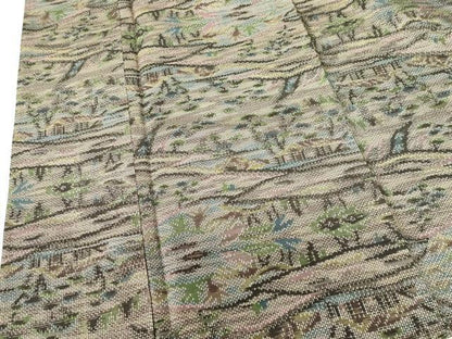 平和屋着物▽上質な紬　単衣　風景文　正絹　逸品　DABF3340op