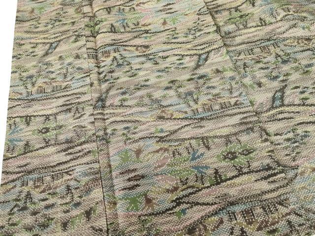 平和屋着物▽上質な紬　単衣　風景文　正絹　逸品　DABF3340op