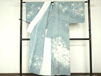平和屋着物▽訪問着　単衣　草花　暈し染め　金彩　正絹　逸品　DABF3341op