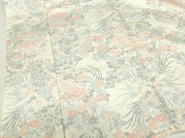 平和屋着物▽上質な紬　単衣　草花文　正絹　逸品　DABF3344op