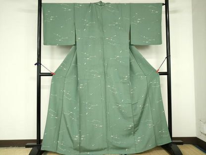 平和屋着物▽上質な小紋　単衣　舞桜　煙管　正絹　逸品　DABF3346op