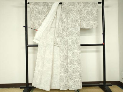 平和屋着物▽上質な小紋　単衣　草葉文　正絹　逸品　DABF3347op