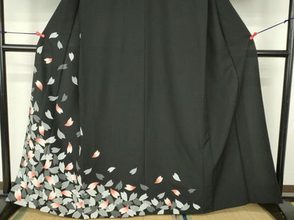 平和屋着物▽訪問着　単衣　舞桜　黒地　金彩　洗える着物　DABF3348op