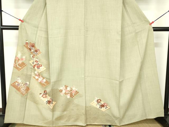 平和屋着物▽中国三大刺繍　相良刺繍　訪問着　単衣　花筏文　金彩　正絹　逸品　DABF3349op