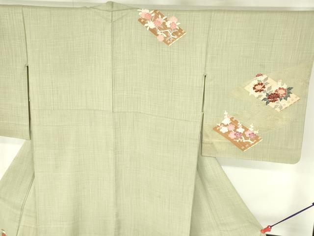 平和屋着物▽中国三大刺繍　相良刺繍　訪問着　単衣　花筏文　金彩　正絹　逸品　DABF3349op