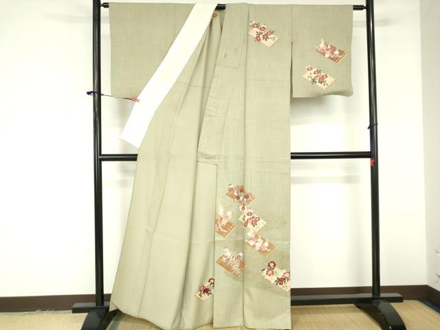 平和屋着物▽中国三大刺繍　相良刺繍　訪問着　単衣　花筏文　金彩　正絹　逸品　DABF3349op