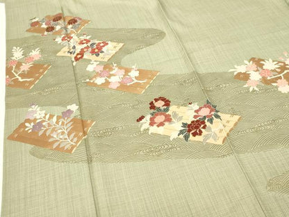 平和屋着物▽中国三大刺繍　相良刺繍　訪問着　単衣　花筏文　金彩　正絹　逸品　DABF3349op