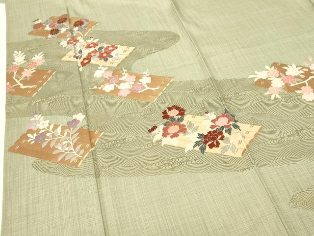 平和屋着物▽中国三大刺繍　相良刺繍　訪問着　単衣　花筏文　金彩　正絹　逸品　DABF3349op