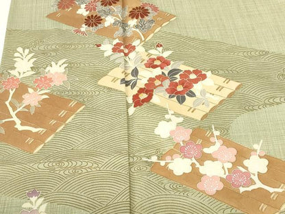 平和屋着物▽中国三大刺繍　相良刺繍　訪問着　単衣　花筏文　金彩　正絹　逸品　DABF3349op