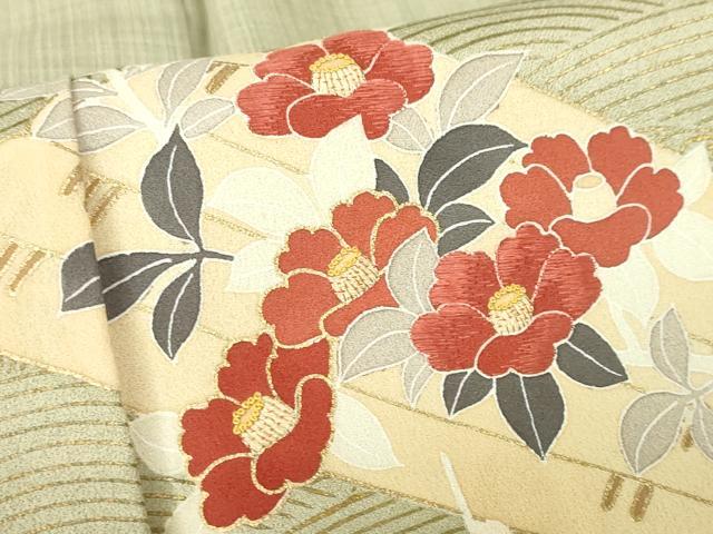 平和屋着物▽中国三大刺繍　相良刺繍　訪問着　単衣　花筏文　金彩　正絹　逸品　DABF3349op