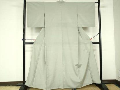 平和屋着物▽本塩沢　単衣　絣文様　柳鼠色　正絹　逸品　DABF3350op
