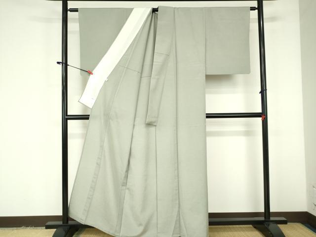 平和屋着物▽本塩沢　単衣　絣文様　柳鼠色　正絹　逸品　DABF3350op