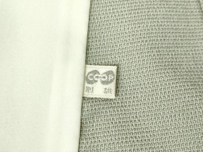 平和屋着物▽本塩沢　単衣　絣文様　柳鼠色　正絹　逸品　DABF3350op