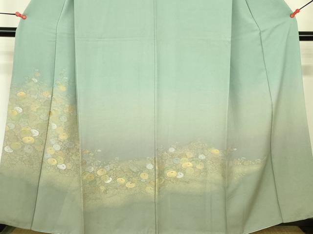 平和屋着物▼色留訪問着　寿光織　万寿菊　暈し染め　金銀糸　正絹　逸品　DABF3357op