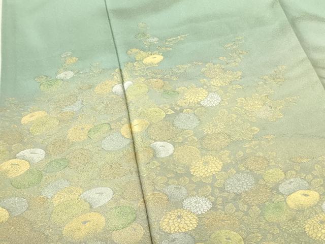 平和屋着物▼色留訪問着　寿光織　万寿菊　暈し染め　金銀糸　正絹　逸品　DABF3357op