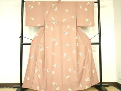 平和屋着物▼上質な小紋　型染　草花文　正絹　逸品　DABF3362op