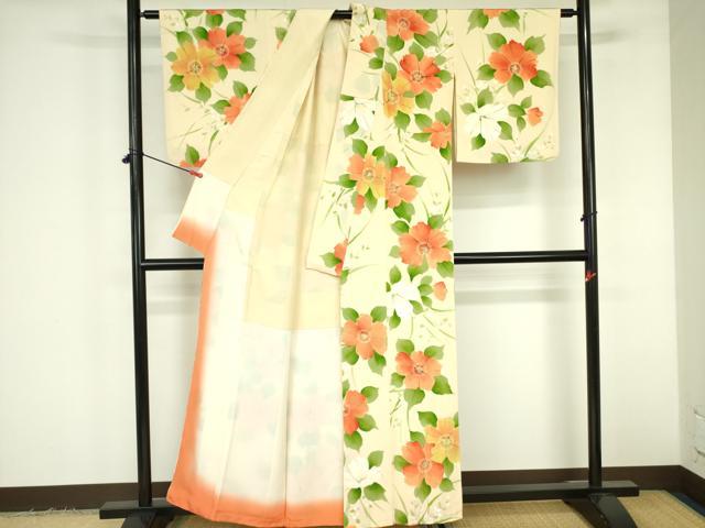 平和屋着物▼上質な小紋　手描き　草花　正絹　逸品　DABF3376op