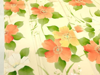 平和屋着物▼上質な小紋　手描き　草花　正絹　逸品　DABF3376op