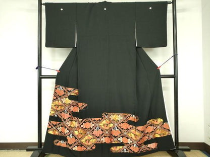 平和屋着物▼豪華黒留袖　駒刺繍　総刺繍　花鳥菱文　金糸　正絹　逸品　DABF3383op
