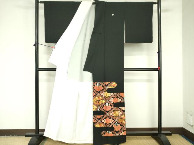 平和屋着物▼豪華黒留袖　駒刺繍　総刺繍　花鳥菱文　金糸　正絹　逸品　DABF3383op
