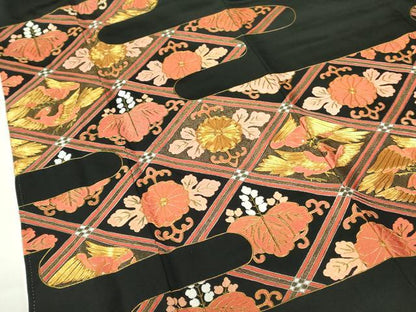 平和屋着物▼豪華黒留袖　駒刺繍　総刺繍　花鳥菱文　金糸　正絹　逸品　DABF3383op