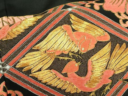 平和屋着物▼豪華黒留袖　駒刺繍　総刺繍　花鳥菱文　金糸　正絹　逸品　DABF3383op