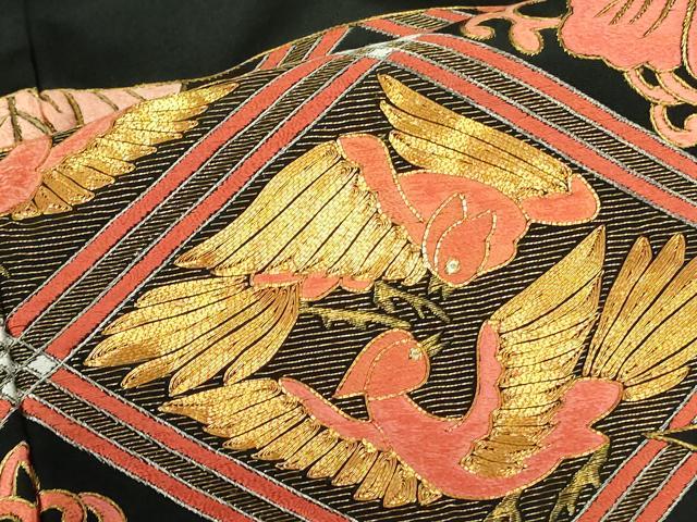 平和屋着物▼豪華黒留袖　駒刺繍　総刺繍　花鳥菱文　金糸　正絹　逸品　DABF3383op