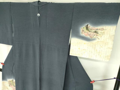 平和屋着物▼友禅師・京の名工・伝統工芸士・樽本伊勢蔵　訪問着　鹿　シカ　平安人物文　暈し染め　金銀彩　正絹　逸品　DABF3384op